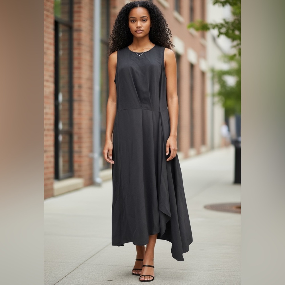 RACHEL Rachel Roy sleeveless pleated slit ~ black dress